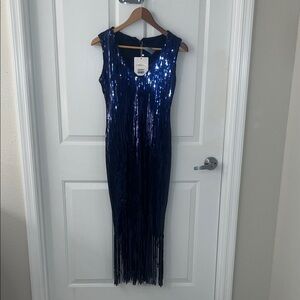 Roaring 20’s inspired Blue Sequin Fringe Dress